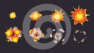 Explosion animation in storyboard. Energy detonating explosives with subsequent phases.