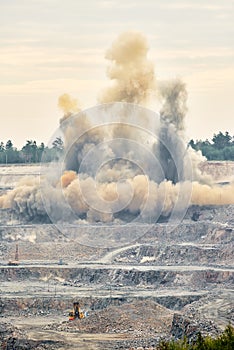 Explosion blast in open cast mining quarry mine