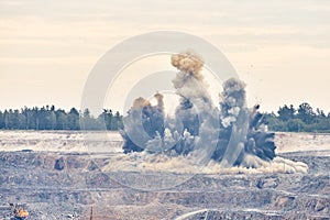 Explosion blast in open cast mining quarry mine