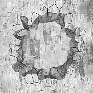 Explosion broken concrete wall bullet hole destruction