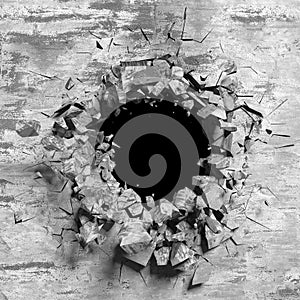 Explosion broken concrete wall bullet hole destruction