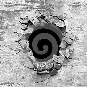 Explosion broken concrete wall bullet hole destruction