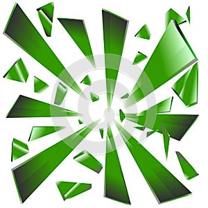 Explosion of broken Green glass prisms