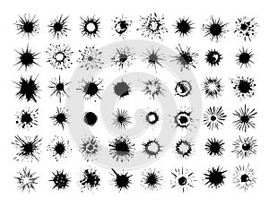Explosion bursts black ink sketch vector set. Explosive tnt demolition smoke wave traces, blasts shockwave outburst ammo photo