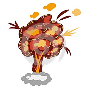 Explosion. Cartoon dynamite or bomb explosion, fire. Boom clouds and smoke element. Dangerous explosive detonation, Atomic bomb