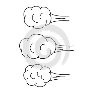 Explosion with cloud of smoke, effect steam, doodle line set. Hand drawn element splash, stepwise and wave cloud from photo