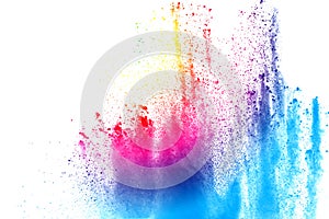 Explosion of color powder on white background.