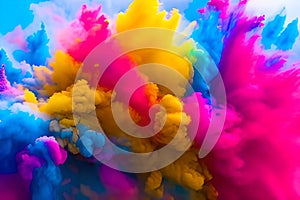 Explosion of colored powder abstract colored background. Multicolor splash of particles festival of colors powder burst exploding