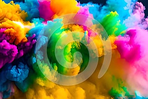 Explosion of colored powder abstract colored background. Multicolor splash of particles festival of colors powder burst exploding