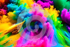 Explosion of colored powder abstract colored background. Multicolor splash of particles festival of colors powder burst exploding