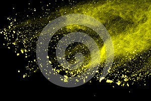 Explosion of colored powder, isolated on black background. Power and art concept, abstract blast of colors