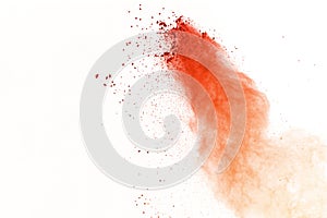 Explosion of colored powder, isolated on white background. Abstract of colored dust splatted. Color cloud.