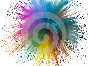 Explosion of colored powder on white background