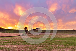 explosion of colours during sunset over the Jeker valley in Maastricht and the Apostelhoeve vineyards during Spring