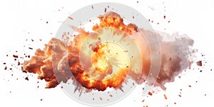 explosion with a combination of smoke and fire elements, creating a dramatic and realistic effect on a white backdrop.
