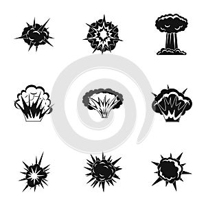 Explosion destruction icons set, simple style