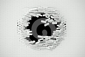 Explosion, destruction of a white brick wall, abstract background for Template for a content. 3d illustration.