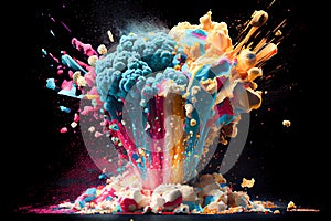 explosion expression of colored popcorn. Generative AI, Generative, AI