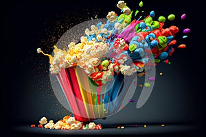 explosion expression of colored popcorn. Generative AI, Generative, AI