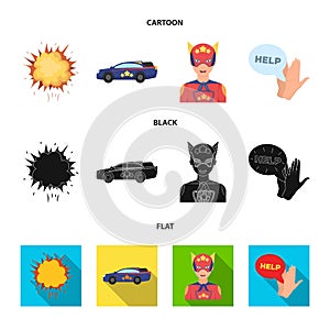 Explosion, fire, smoke and other web icon in cartoon,black,flat style.Superman, superforce, cry, icons in set collection