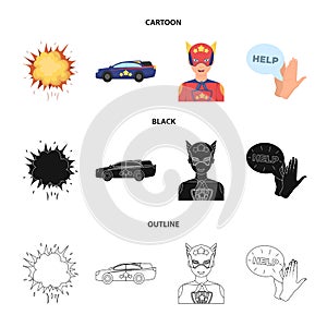 Explosion, fire, smoke and other web icon in cartoon,black,outline style.Superman, superforce, cry, icons in set