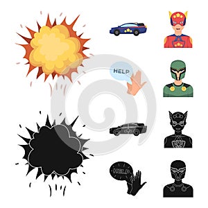 Explosion, fire, smoke and other web icon in cartoon,black style.Superman, superforce, cry, icons in set collection.