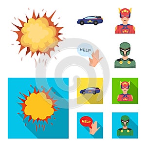 Explosion, fire, smoke and other web icon in cartoon,flat style.Superman, superforce, cry, icons in set collection.