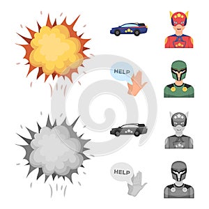 Explosion, fire, smoke and other web icon in cartoon,monochrome style.Superman, superforce, cry, icons in set collection