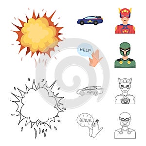 Explosion, fire, smoke and other web icon in cartoon,outline style.Superman, superforce, cry, icons in set collection.