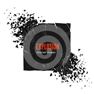 Explosion and fragmentation black square. Vector illustration isolated on white background