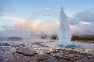 Explosion at Geysir geothermal area, iceland