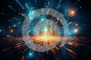 Explosion of glowing objects on the sky