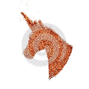 Explosion high intense pigment rose gold glitter shiny unicorn fairy tale fading on white background