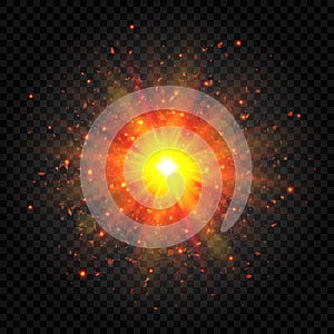 Explosion light. Vector sun flare. Explosion star. Vector illustration