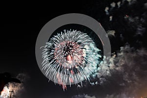 Explosion of multi-colored fireworks in Dubai against the night sky on a new year celebrations holidays