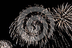 Explosion of multi-colored fireworks in Dubai against the night sky on a new year celebrations holidays