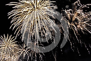 Explosion of multi-colored fireworks in Dubai against the night sky on a new year celebrations holidays