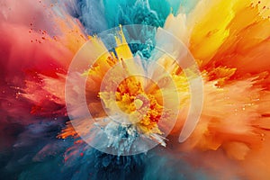 Explosion of multicolored paint, splash of watercolor or colored powder, abstract pattern background. Bright burst of colorful