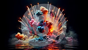 Explosion of Multicolored Smoke with Firework Patterns