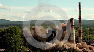 Explosion of an old chimney of an obsolete metallurgical plant