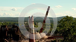 Explosion of an old chimney of an obsolete metallurgical plant