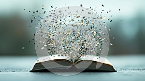 Explosion of Paper Fragments Emerging from Open Book