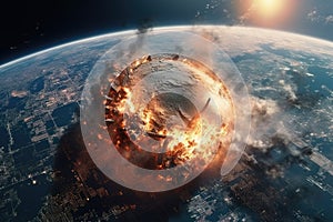 Explosion. Planet Earth is in Danger. Global warming. Apocalypse. Global environmental problem of pollution of the Earth.