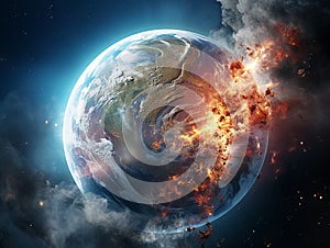 An explosion on planet Earth after global environmental disaster