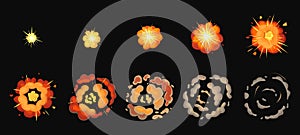 Explosion process isolated cartoon set icon. Vector illustration effect explode on white background. Vector cartoon set