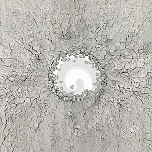 Explosion of a reinforced concrete wall, white background
