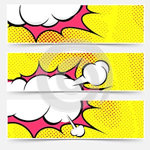 Explosion steam bubble pop-art web header set photo