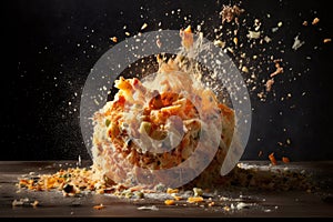 Explosion of taste, food explodes and scatters, cooking concept, AI Generated