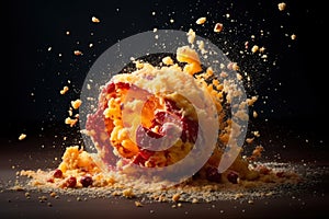 Explosion of taste, food explodes and scatters, cooking concept, AI Generated