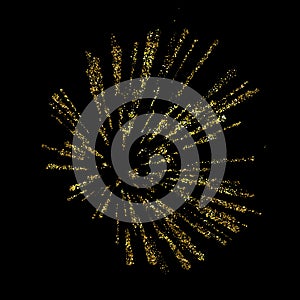 Explosion vector illustration. Gold Christmas element for greeting cards, posters. Golden glow glitter. Light rays